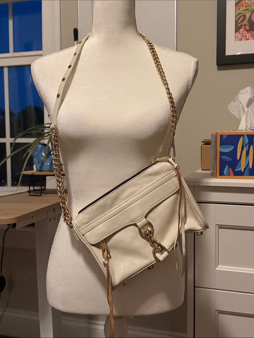 Rebecca Minkoff Cream Leather Shoulder Bag with Gold Chain with bag